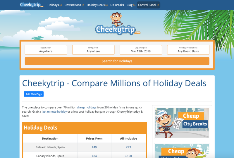 CheekyTrip: Home Page